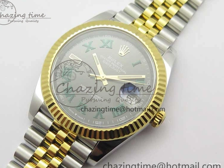 MiroTime 0519 DateJust 41 SS YG 126333 Fluted Bezel DJF Best Edition 904L Steel Gray Dial Green Roman Markers on Jubilee Bracelet A Seasonal 3194